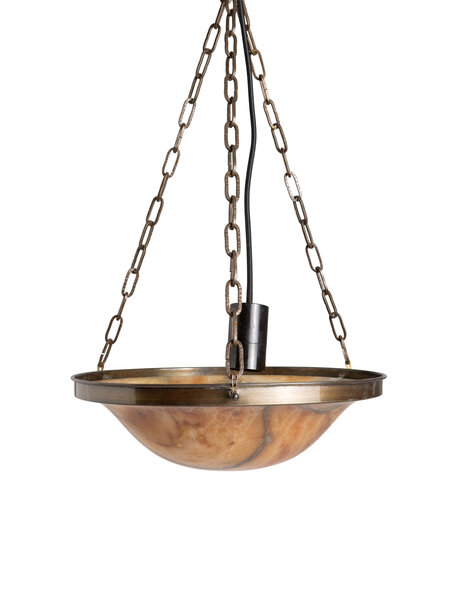 Albasten hanglamp, schaal aan 3 kettingen