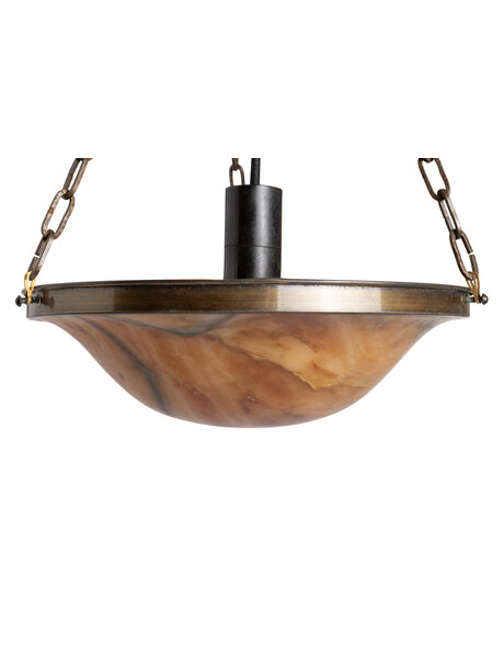 Albasten hanglamp, schaal aan 3 kettingen