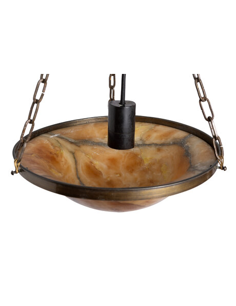 Albasten hanglamp, schaal aan 3 kettingen