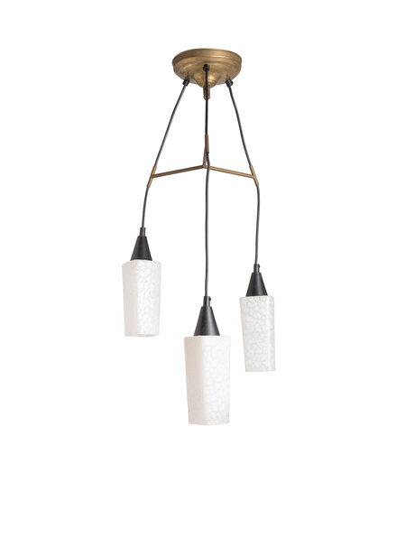 Vintage pendant lamp, 3 white glass shades