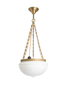 Klassieke Hanglamp, Bewerkt Wit Mat Glas aan 3 Kettingen