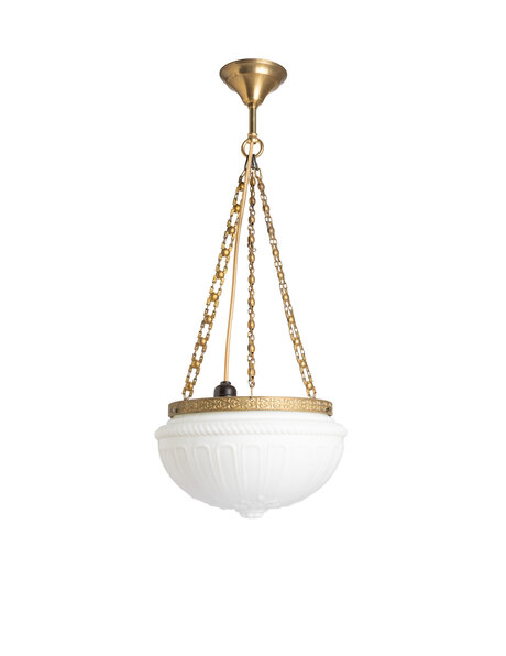 Classic pendant lamp, white bowl on chain