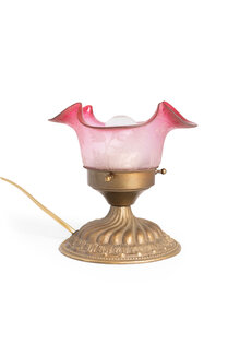 Kleine Tafellamp, Gegraveerd Glas met Roze, Jaren 40