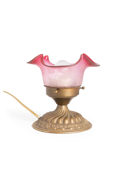 Kleine Tafellamp, Gegraveerd Glas met Roze, Jaren 40