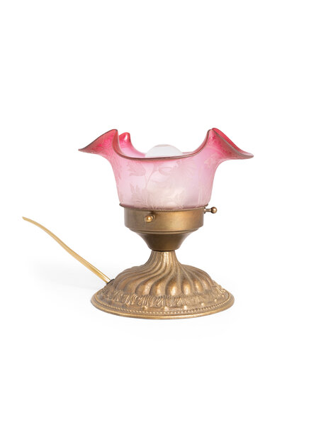 Brocante table lamp, pink glass