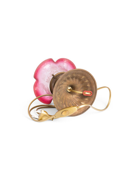 Brocante tafellamp, roze glas