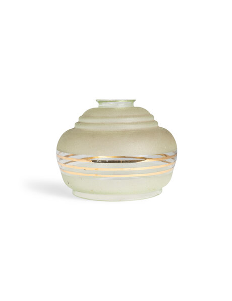 Glass lampshade, greenish glass, gold-colored border