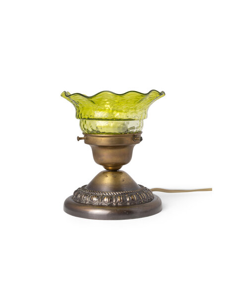 Oude tafellamp, gebruineerd en groen, jaren 40