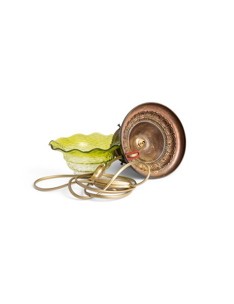 Oude tafellamp, gebruineerd en groen, jaren 40