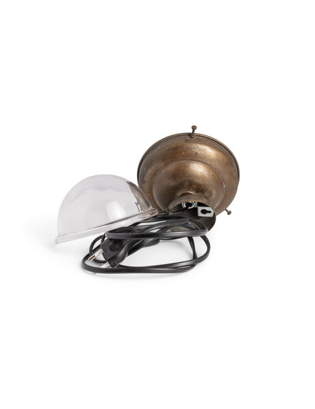 Klein tafellampje, bruin messing en helder glas