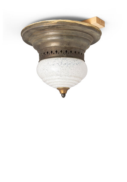 Antique Ceiling Lamp, Wide Brass Edge, 1940s