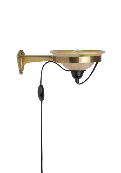 Albast Wandlamp in Messing Drager, Klassiek, Jaren 40