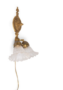 Country Wall Lamp, Two Matte Glass Skirt Lampshades, 1940s