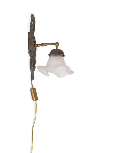 Brocante wandlamp, bruin messing, jaren 40