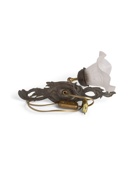 Brocante wandlamp, bruin messing, jaren 40