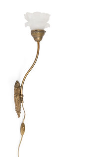 Koperen Wandlamp met Matglazen Roosje, Jaren 30