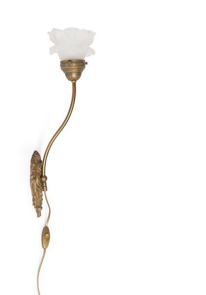 Brass Wall Lamp with Matte Glass Rose, 1930s