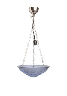 Blue Glass Pendant Lamp, Scale, French, Art Deco, 1930s