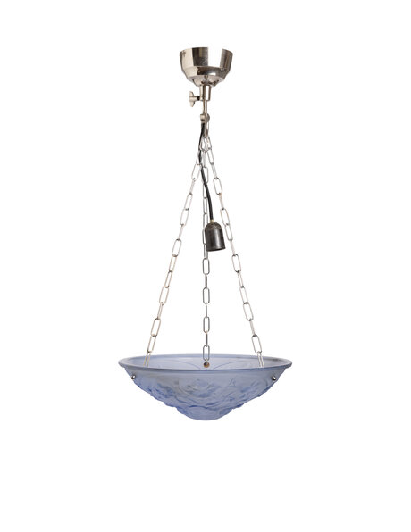Art Deco pendant lamp, blue glass bowl
