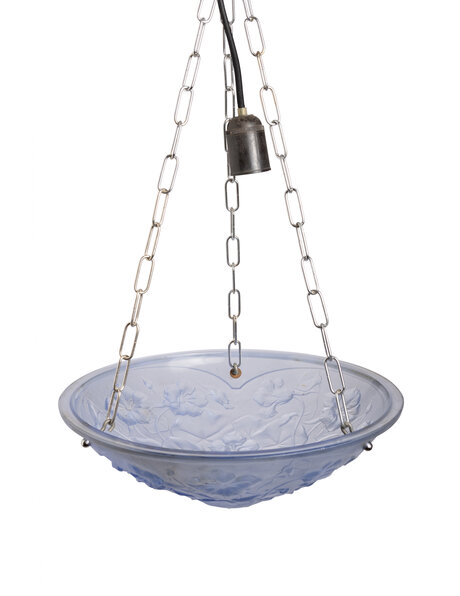 Art Deco pendant lamp, blue glass bowl