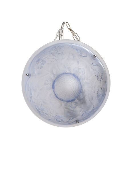 Art Deco hanglamp, blauw glazen schaal