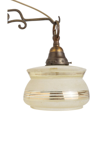 Brocante wandlamp, bruin messing en glas