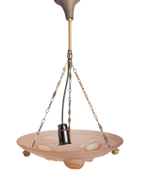 Art Deco hanglamp, roze schaal met rozen
