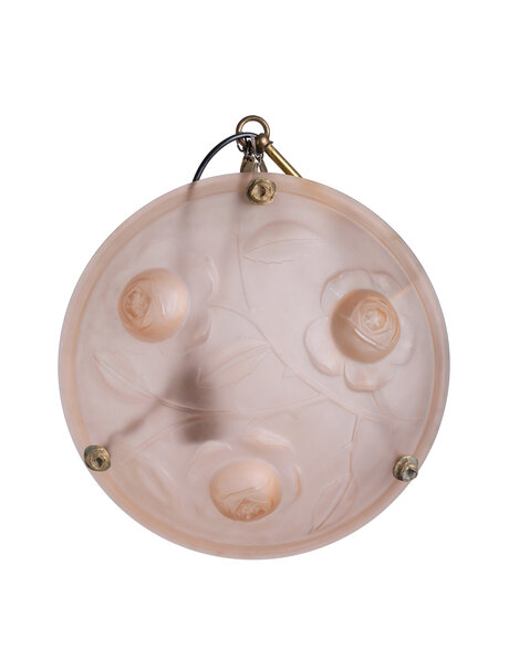 Art Deco hanglamp, roze schaal met rozen