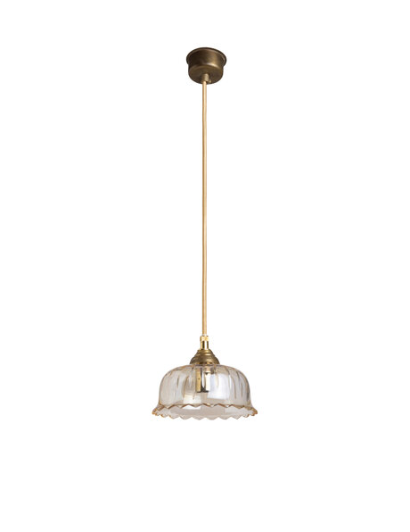 Small glass hanging lamp, clear brown glass shade