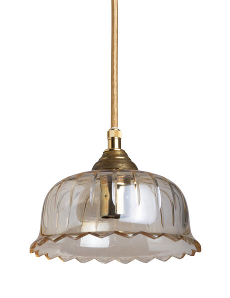 Kleine glazen hanglamp, helder bruin glazen kap