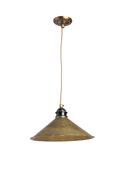 Industrial Pendant Lamp, Gold-Brown Brass Shade on Cord