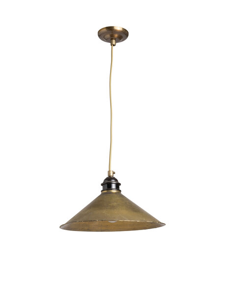 Pendant lamp, gold-brown brass shade on cord