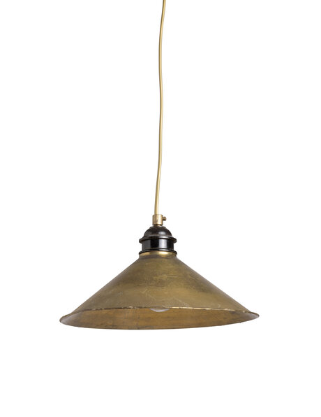 Pendant lamp, gold-brown brass shade on cord