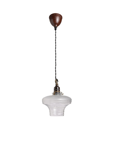 Antique hanging lamp, matt and clear glass, cut, on a cord
