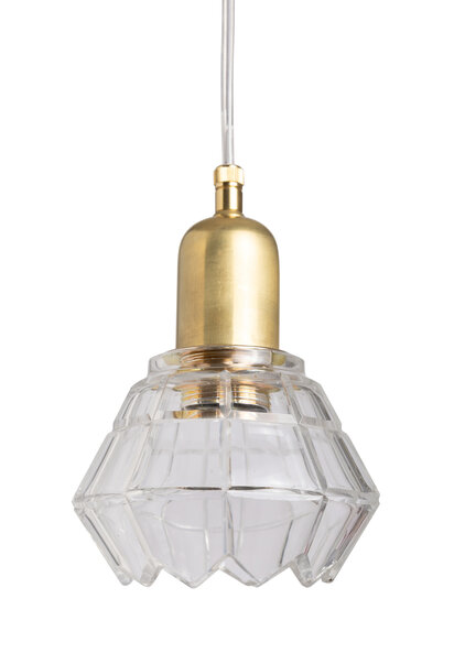 Vintage Pendant Lamp, Angular Clear Glass, 1940s