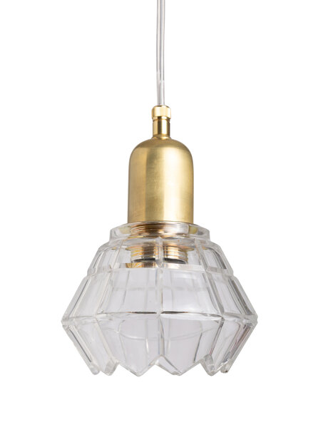 Kleine vintage hanglamp, hoekig helder glas