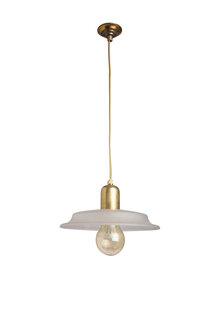 Vintage Hanging Lamp, Matte Glass Bowl on Gold-Colored Cord
