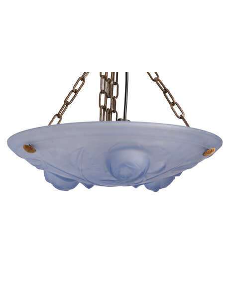 Art Deco hanglamp, blauw schaal met rozen