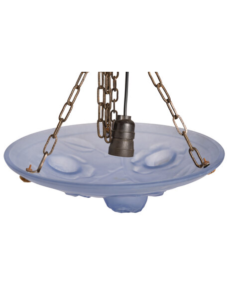 Art Deco pendant lamp, blue bowl with roses