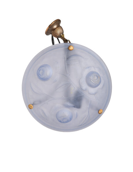 Art Deco hanglamp, blauw schaal met rozen