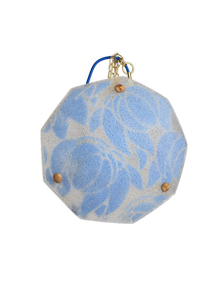 Hanglamp, blauwe schaal, bladeren