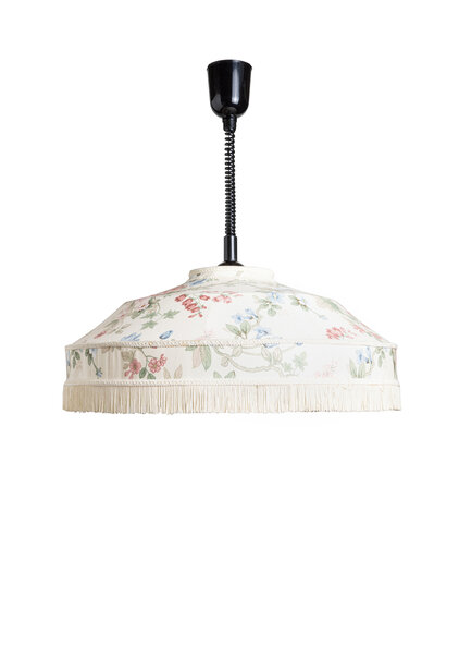 Vintage Hanglamp, Gebloemde Stoffen Kap aan Trekpendel