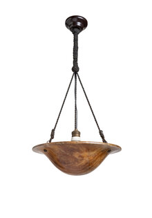 Alabaster Pendant Lamp, Bowl on Rope, 1930s