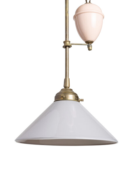 Oude keukentafel lamp met roze porselein katrol