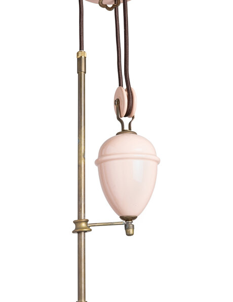 Old kitchen table lamp with pink porcelain pulley