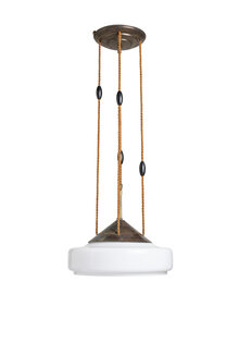 Klassiek Witte Hanglamp aan 4 Touwen, Art Deco, Jaren 30