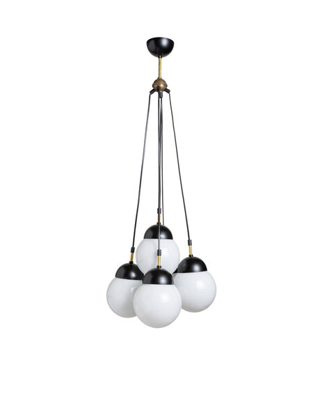 Vintage pendant lamp, 5 white spheres