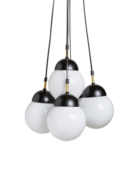 Vintage hanglamp, 5 witte bollen