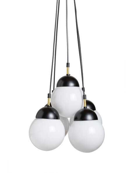 Vintage pendant lamp, 5 white spheres