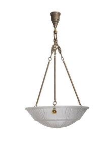 Art Deco Hanglamp, Matglazen Slaapkamer Schaal, Jaren 30